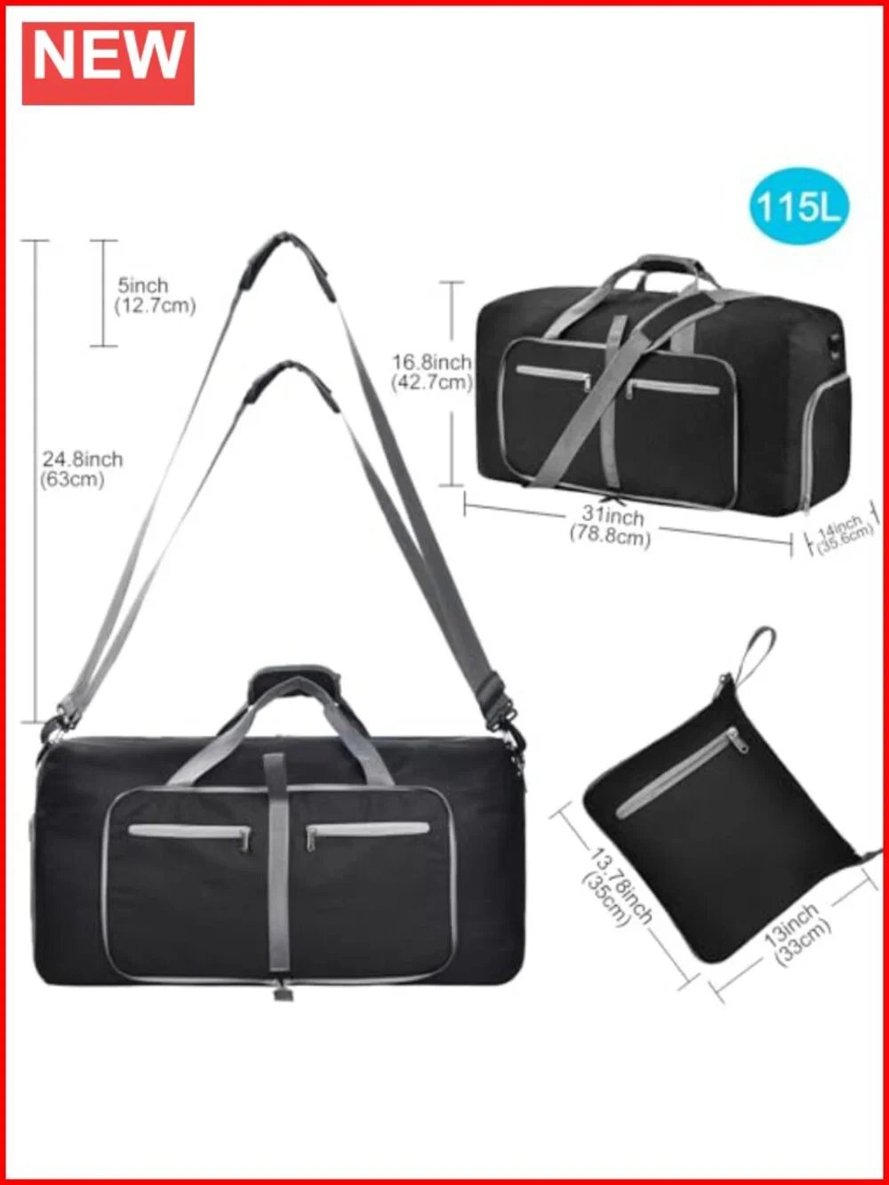Duffle Bag with Shoes Compartment, Foldable Travel Duffel for Men Women,